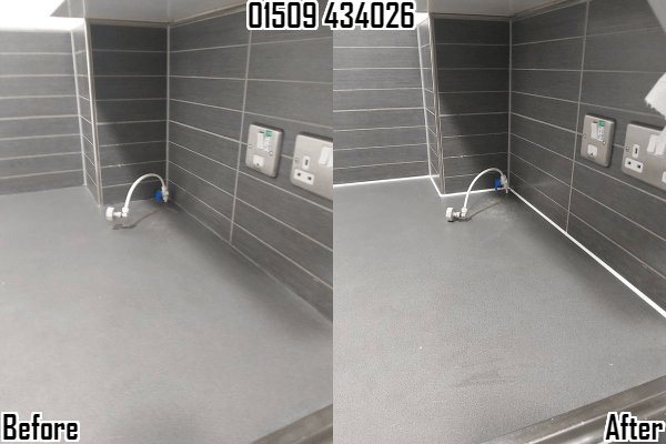 Tile cleaning, grout re-colouring and silicone replacement in Prestwold Lutterworth & Leicestershire 01509 434026