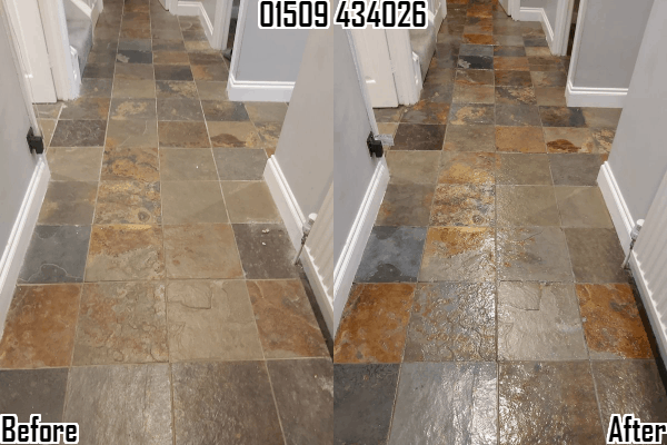 Slate floor tile cleaning & polishing in Nanpantan & Loughborough 01509 434026